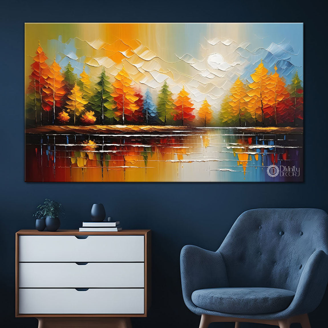 Trees with river painting Canvas Painting - Nature Art -313