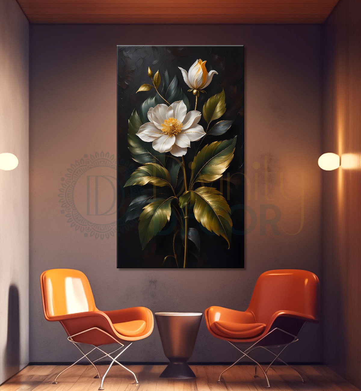 White flowers in black textured background painting- Flower-V-313