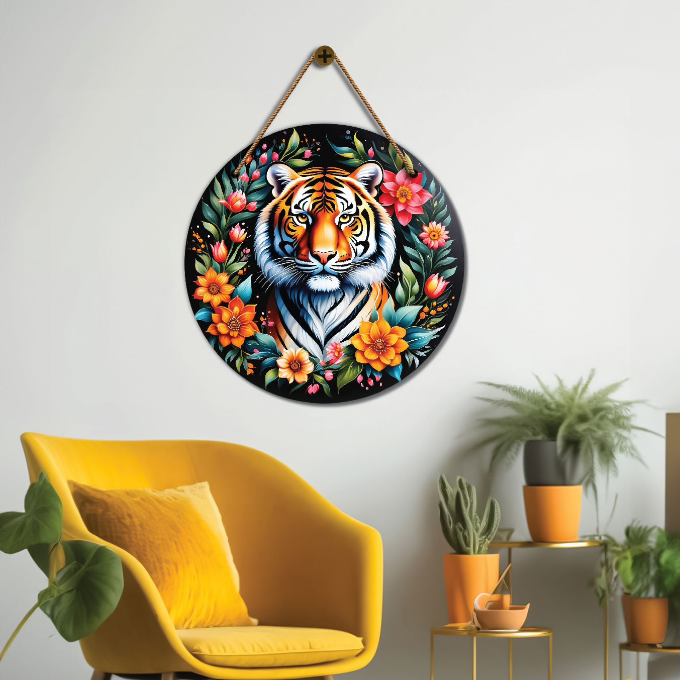 Tiger in floral mandala Round Wooden Wall Hanging for wall Décor - Design - 313