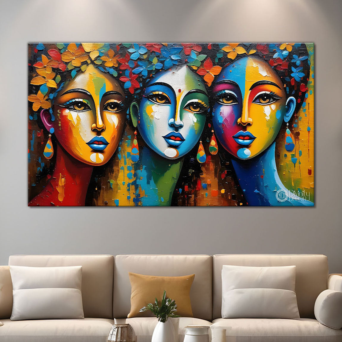 Multiple faces in textured modern art Canvas Painting - Design - Modern-L-313