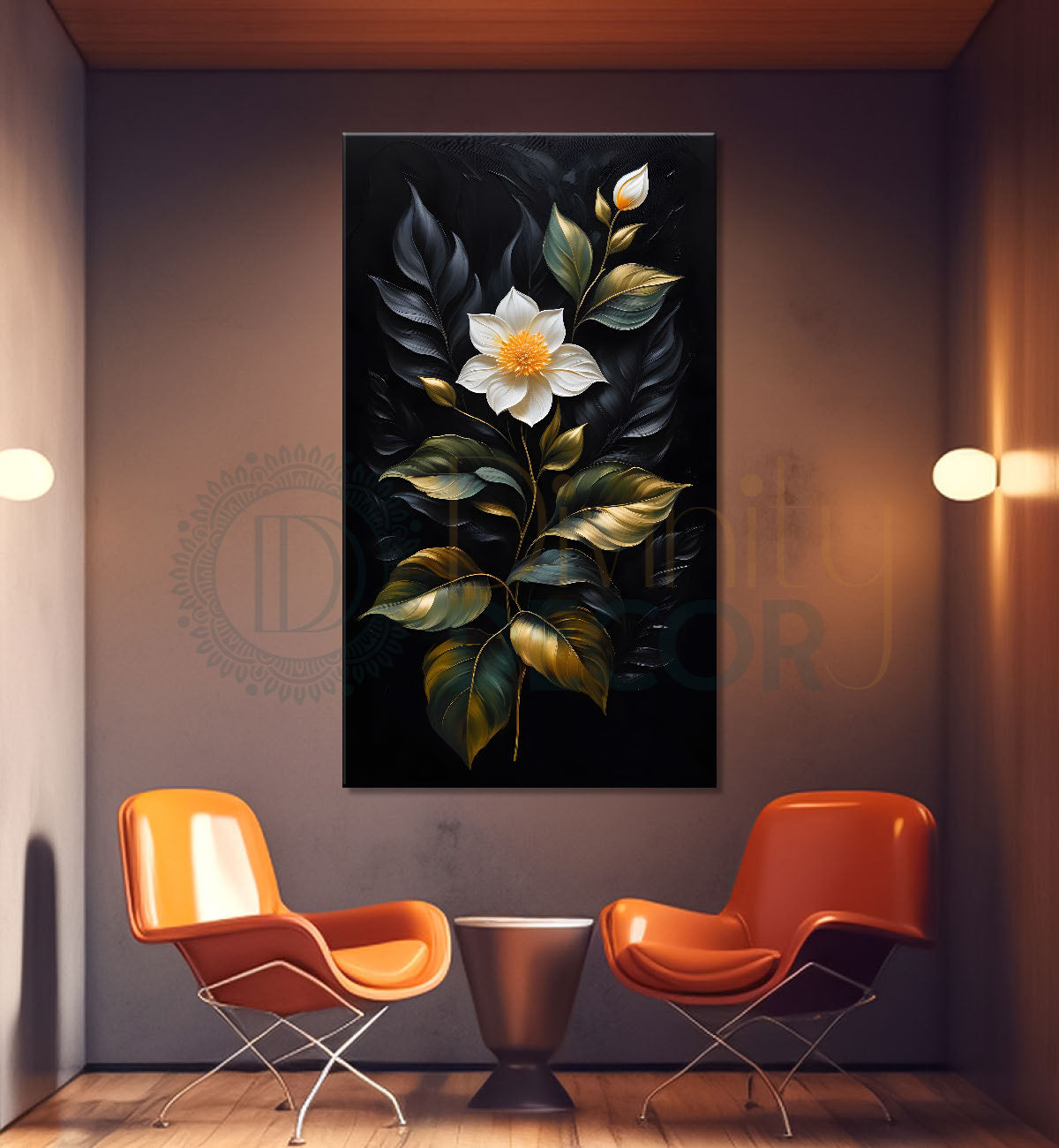 White flowers in black textured background painting- Flower-V-315