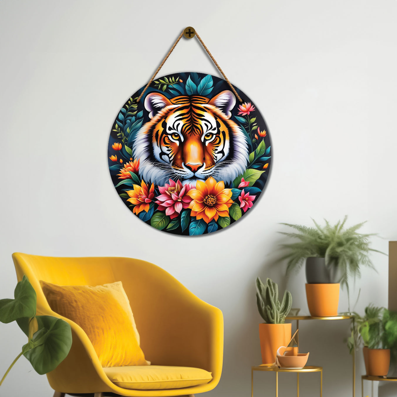 Tiger in floral mandala Round Wooden Wall Hanging for wall Décor - Design - 315