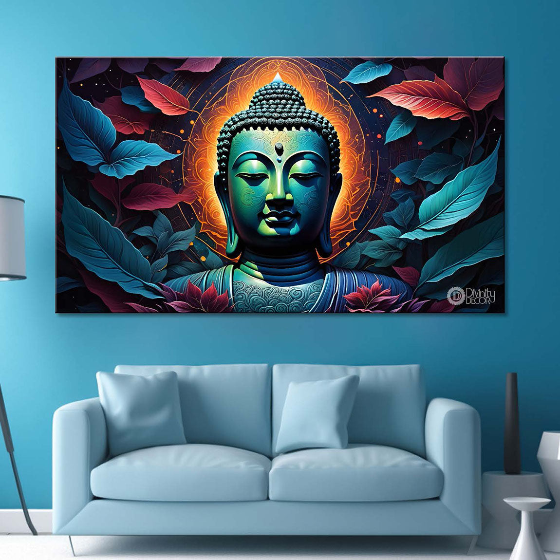 Blue buddha with the colorful background textured painting Canvas Wall Painting - Buddha-316