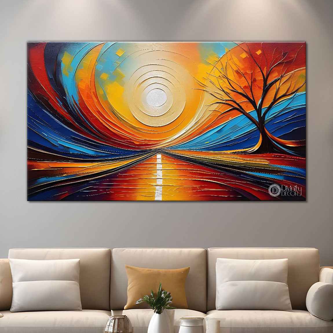 Sun with colorful background textured modern art Canvas Painting - Design - Modern-L-316