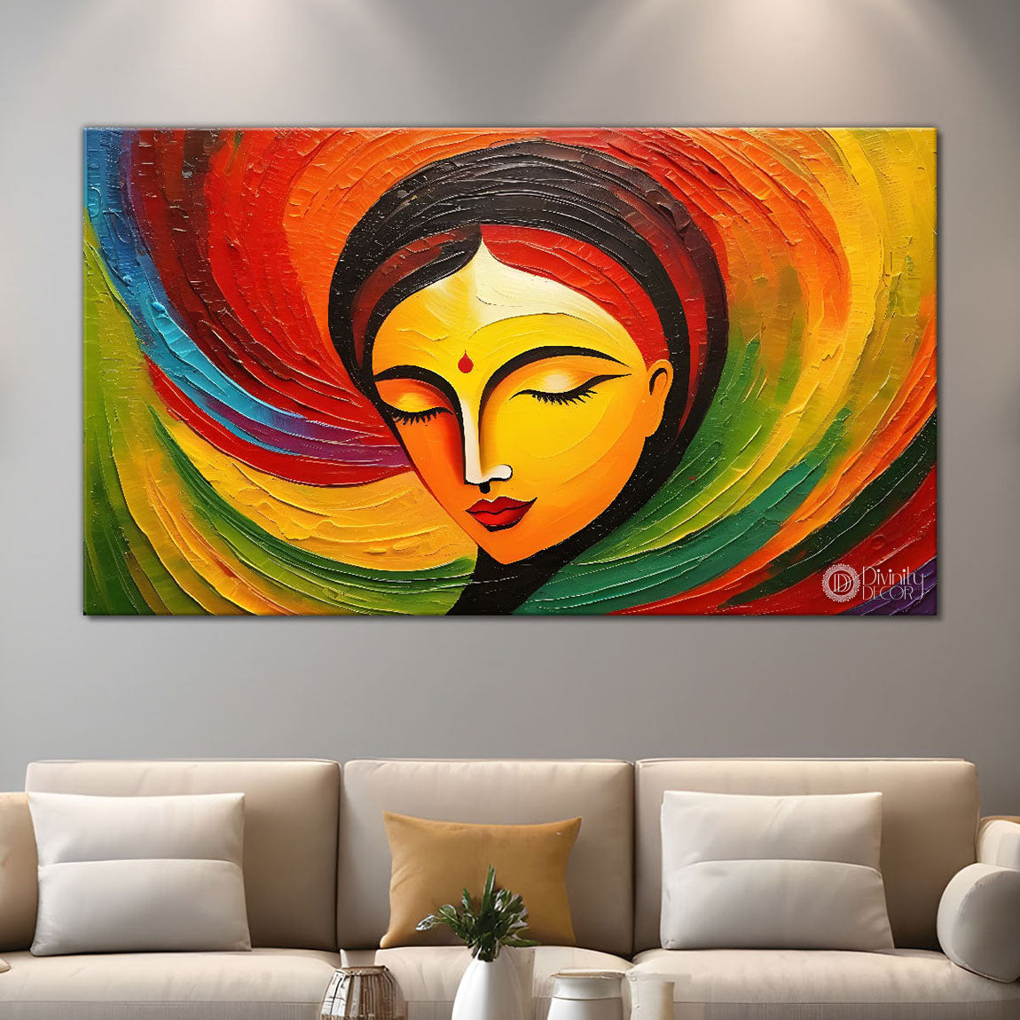 Beautiful woman with colorful background modern art Canvas Painting - Design - Modern-L-318