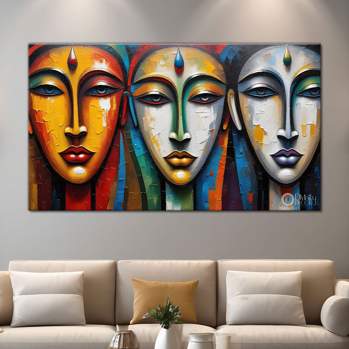 Multiple faces in textured modern art Canvas Painting - Design - Modern-L-319