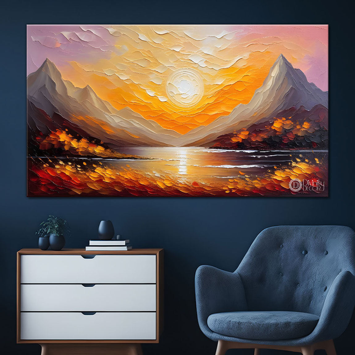 Mountains with sunset painting Canvas Painting - Nature Art -319