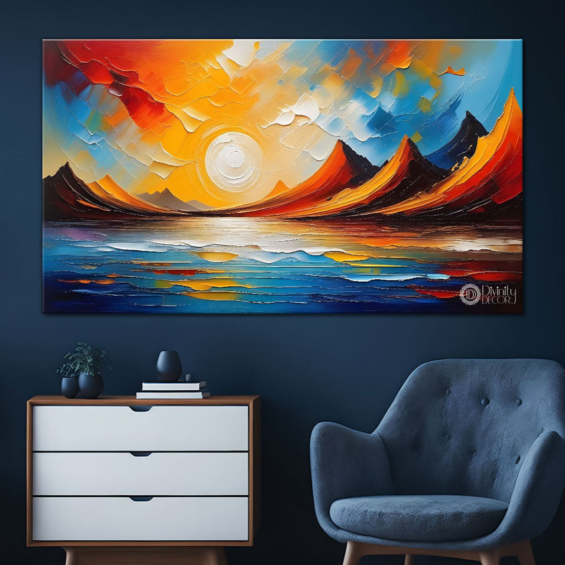 Mountains with sunset painting Canvas Painting - Nature Art -320