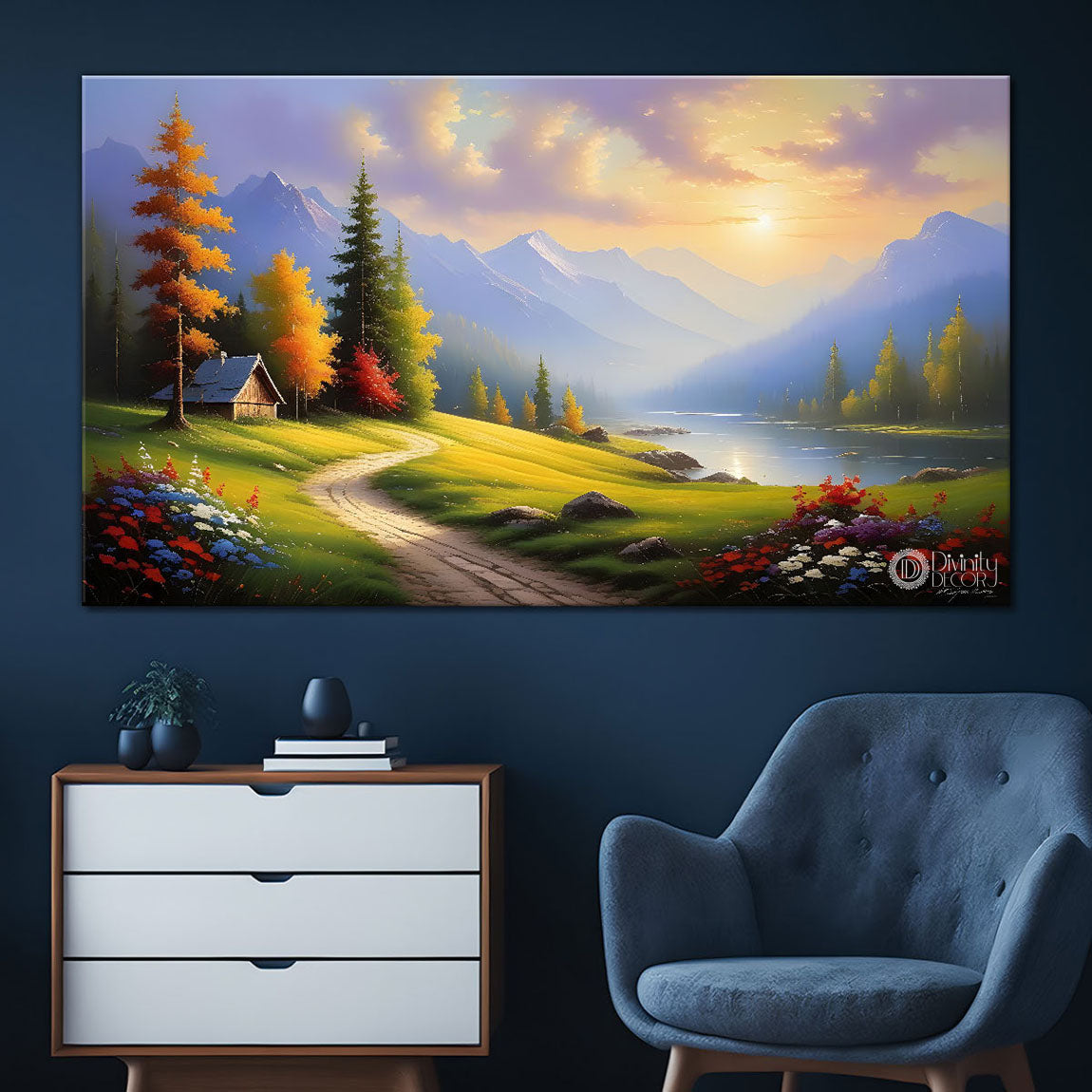Mountains with tree painting Canvas Painting - Nature Art -321
