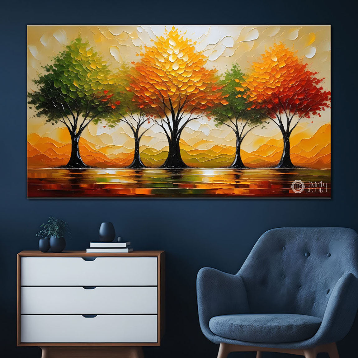 Colorful trees textured painting Canvas Painting - Nature Art -322