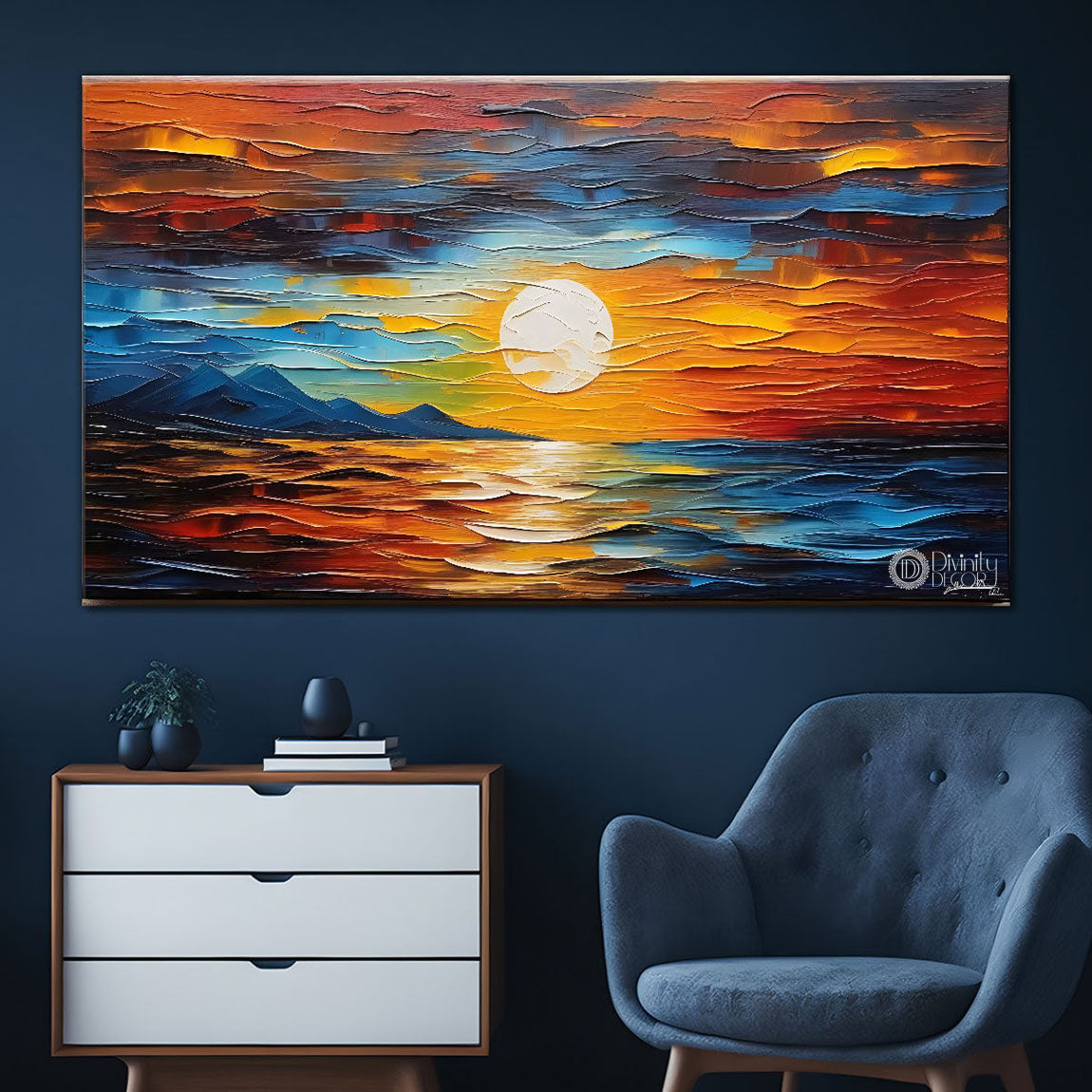 Sunset view in textured painting Canvas Painting - Nature Art -323