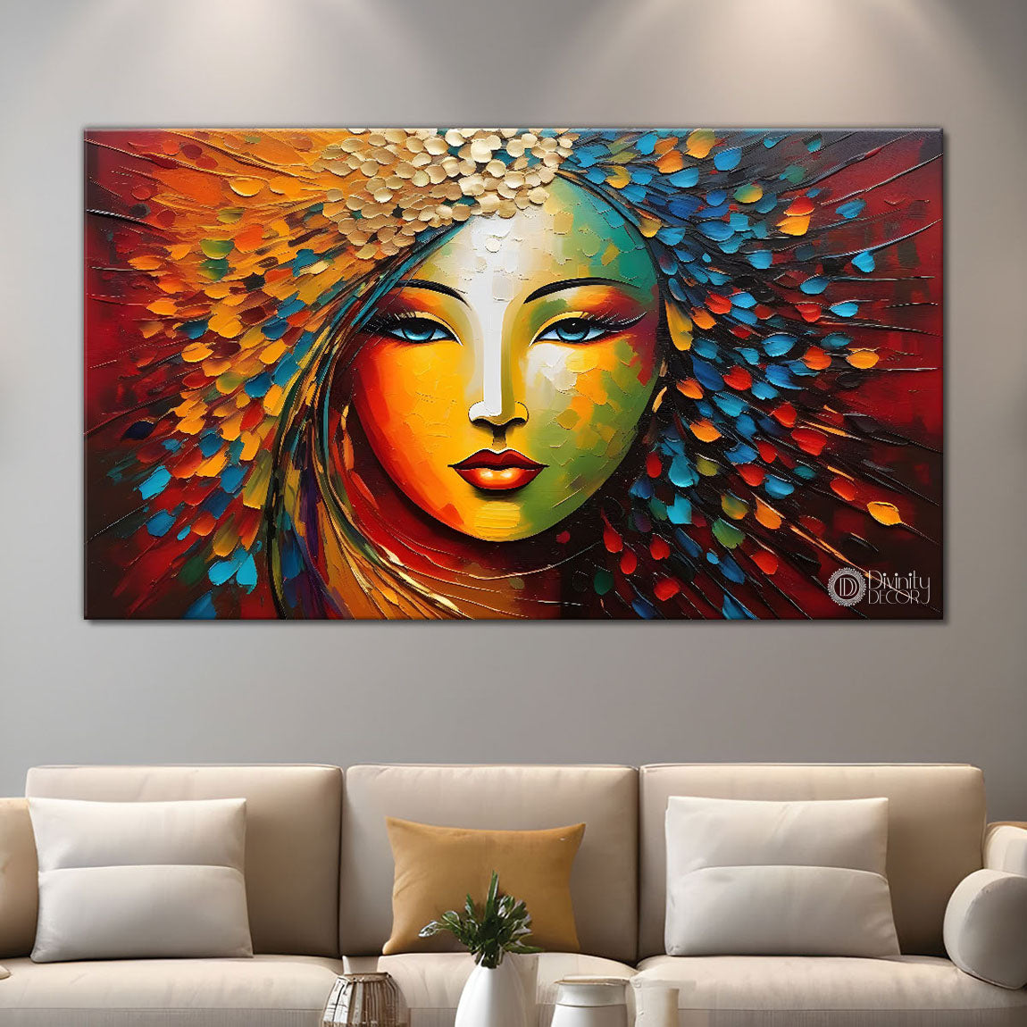 Beautiful woman with colorful background modern art Canvas Painting - Design - Modern-L-323