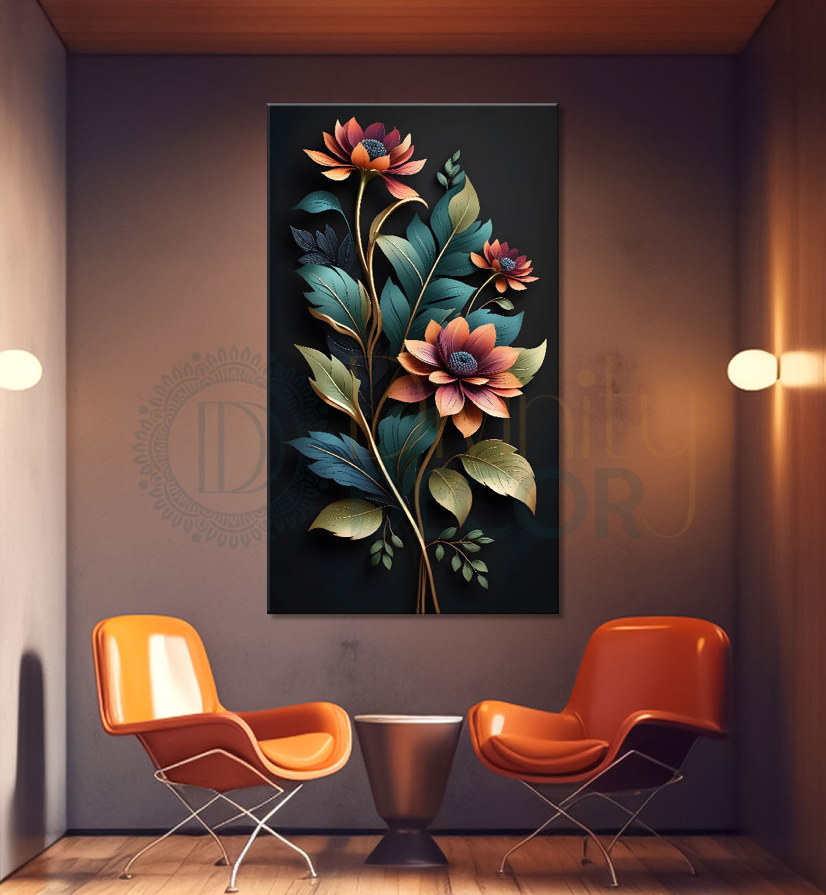 Purple flowers in dark textured background painting- Flower-V-323