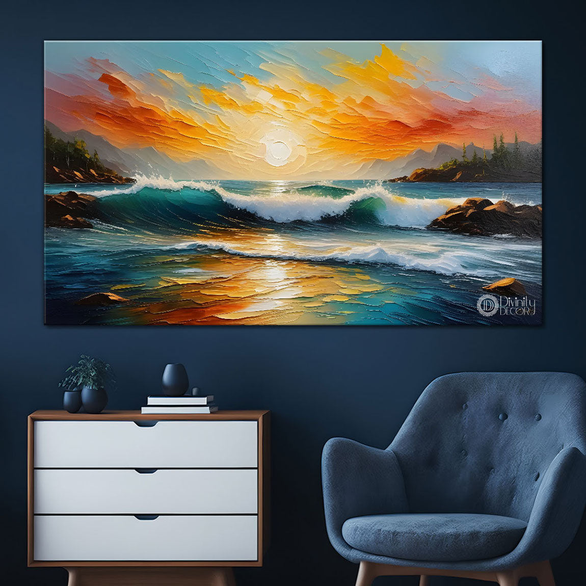 Mountains with sunset painting Canvas Painting - Nature Art -324