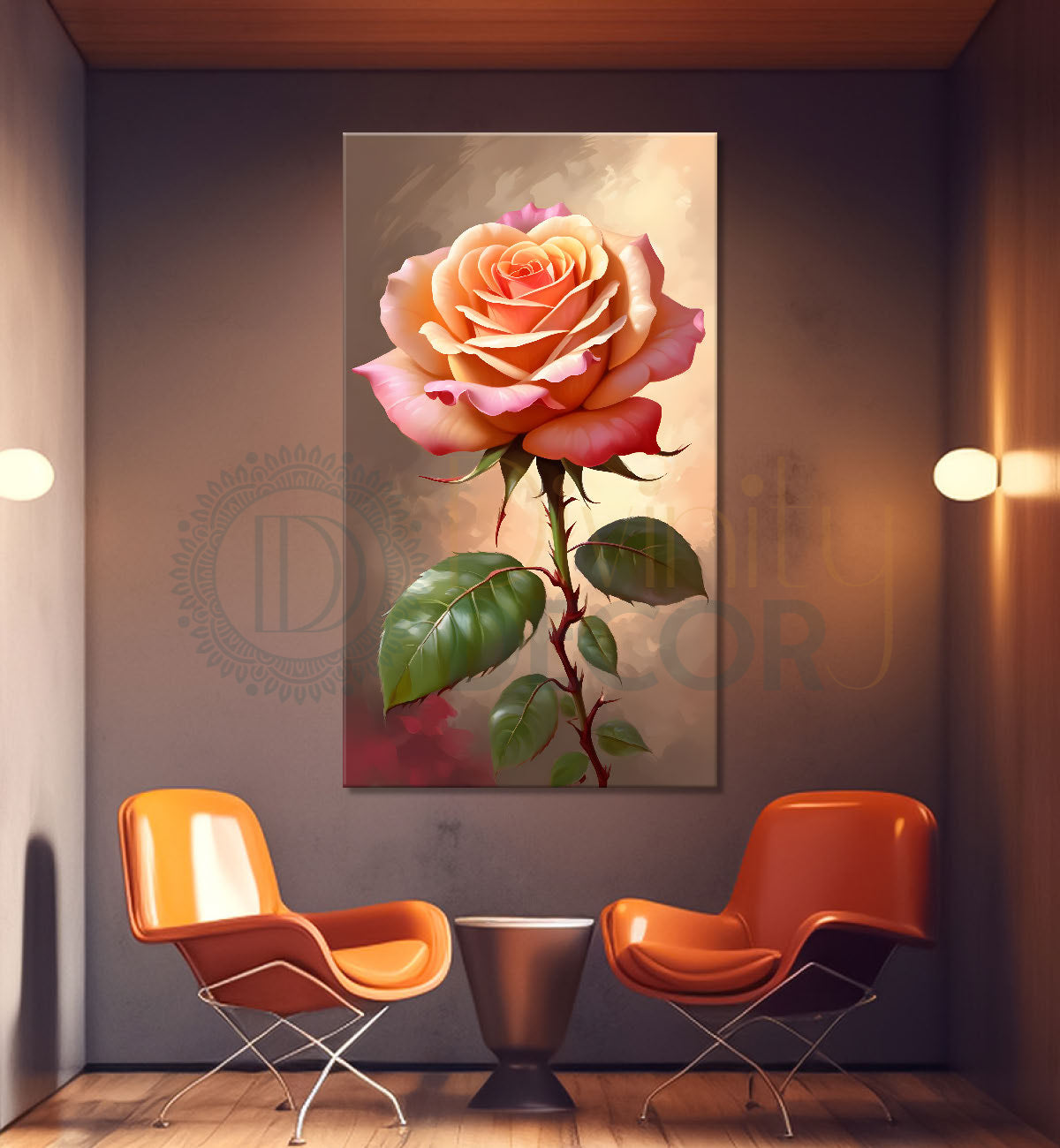 Light pink rose in light brown textued background painting- Flower-V-324