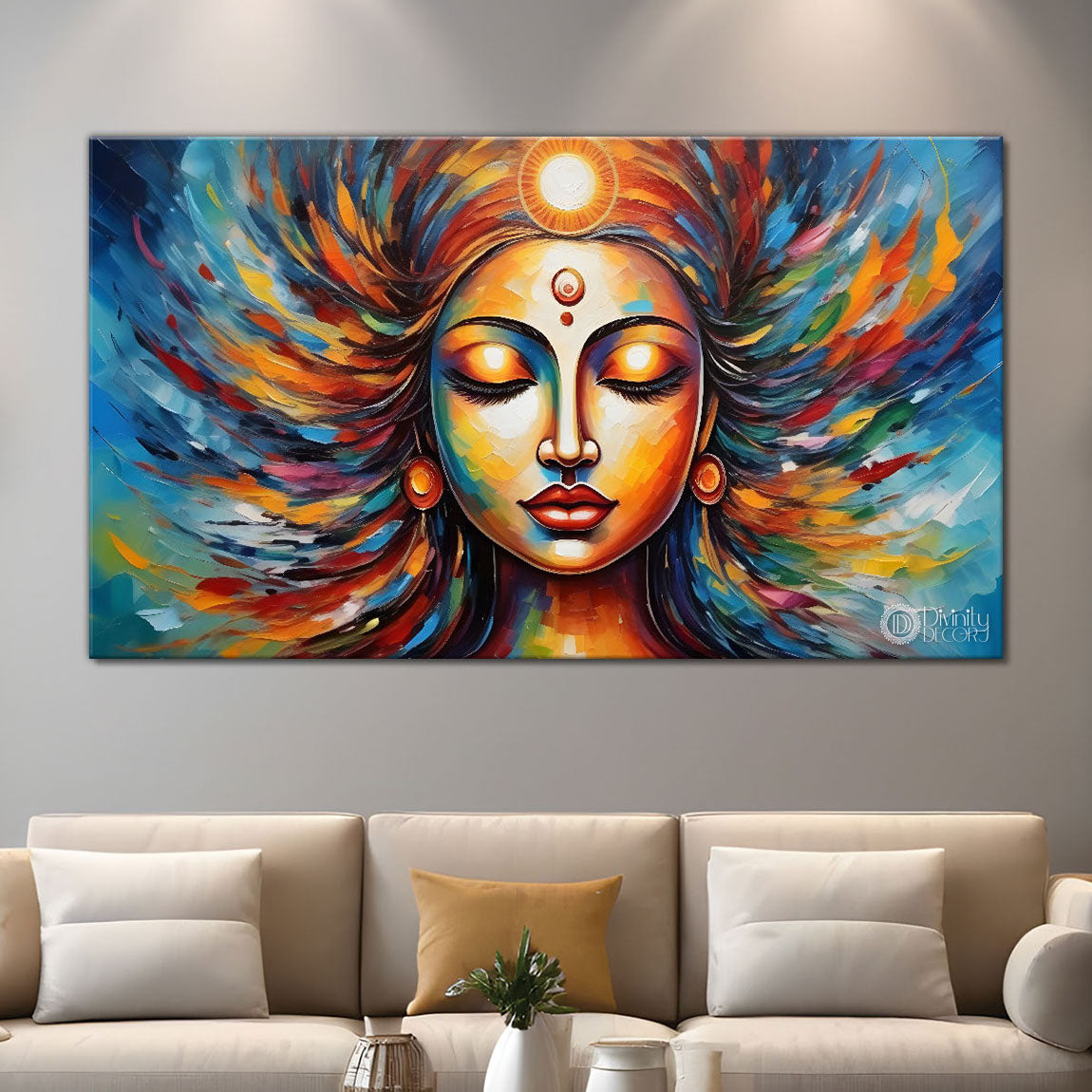 Beautiful woman with colorful background modern art Canvas Painting - Design - Modern-L-327
