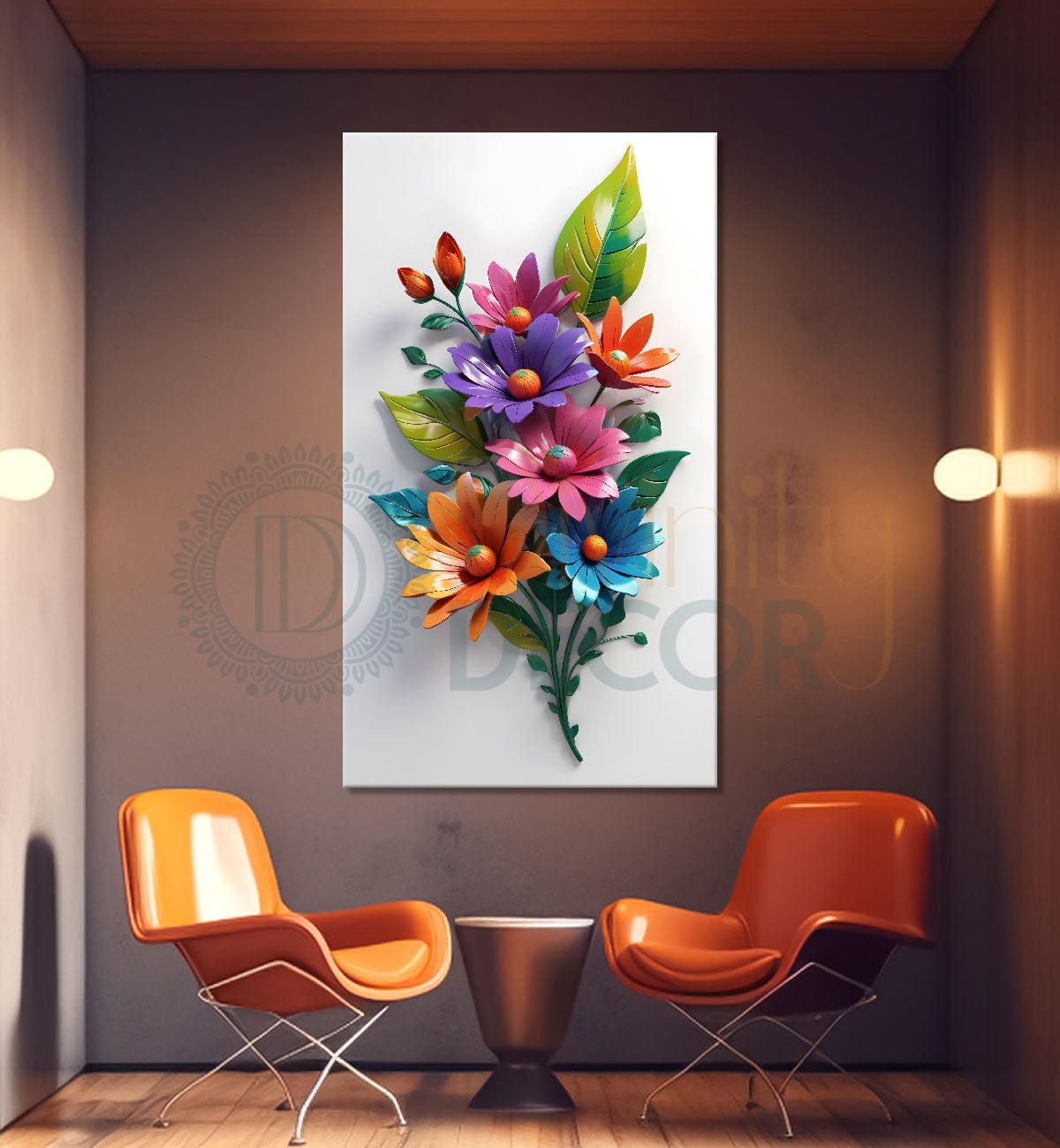 Colourful flowers in white textured background painting- Flower-V-327