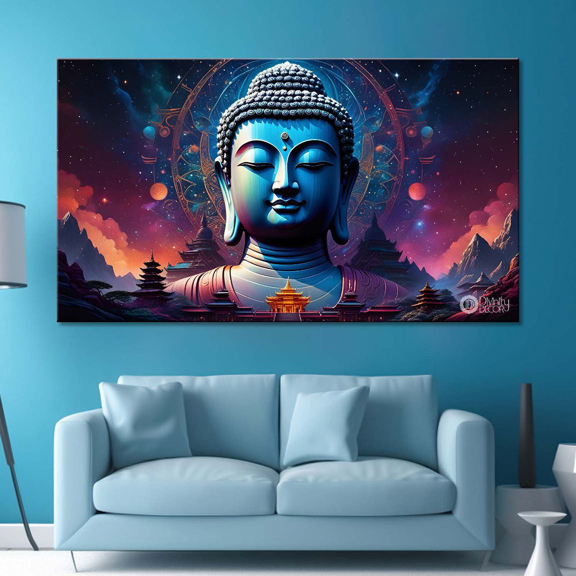 Blue buddha with pink background textured painting Canvas Wall Painting - Buddha-328
