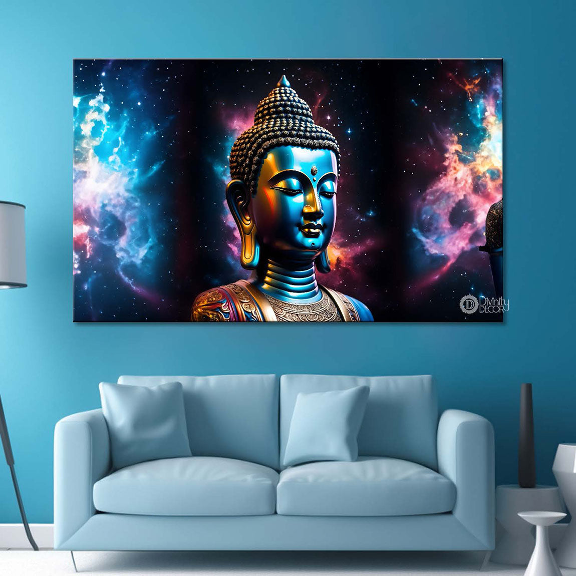 Blue buddha with the galaxy background textured painting Canvas Wall Painting - Buddha-329