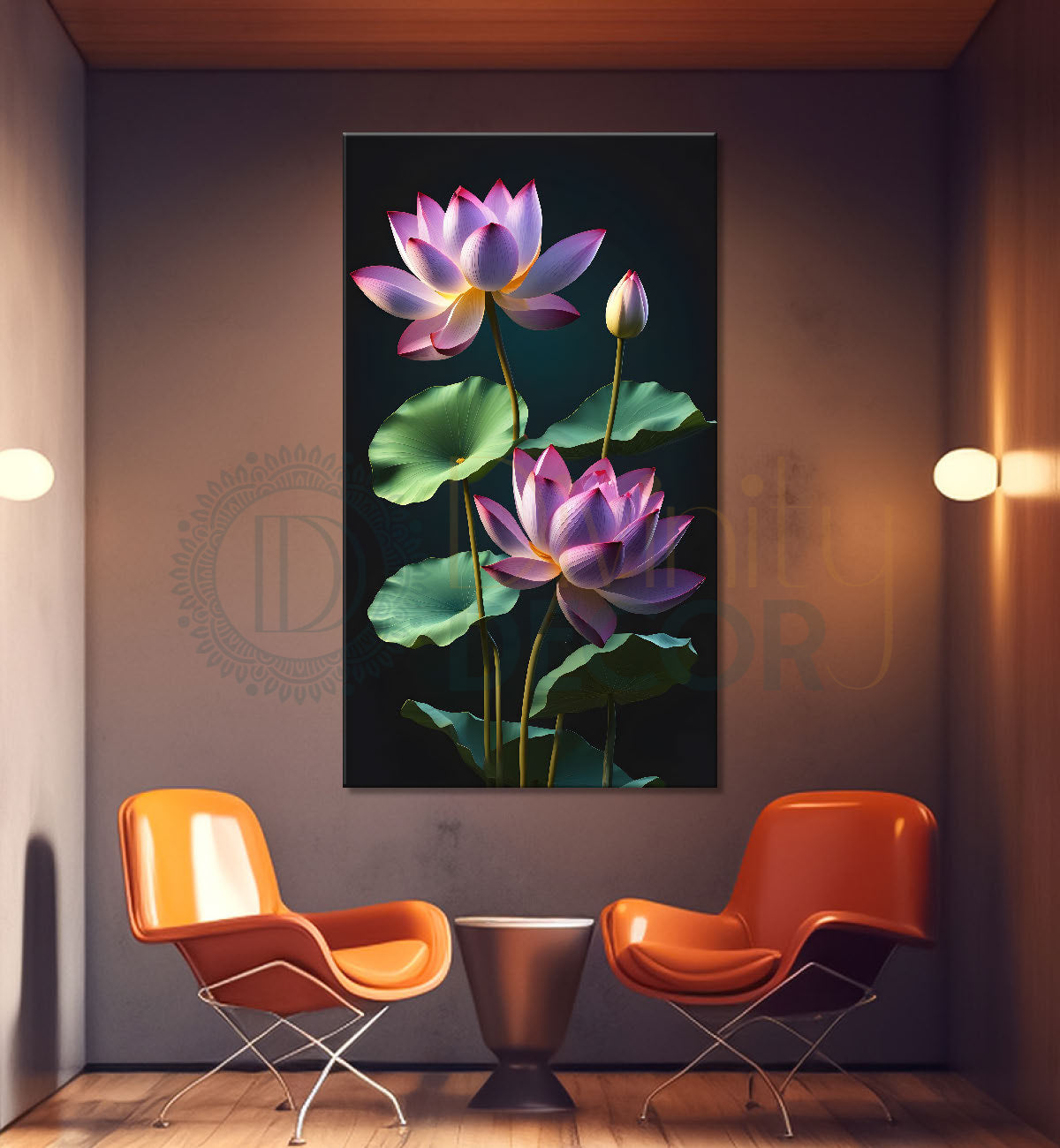Purple flowers in dark textured background painting- Flower-V-329