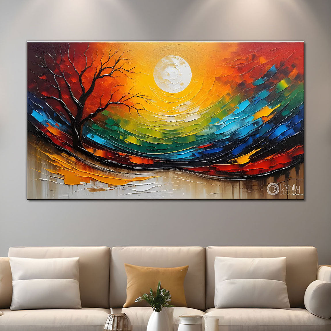 Sun with colorful background textured modern art Canvas Painting - Design - Modern-L-329