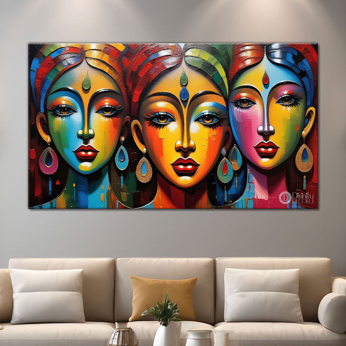 Beautiful tribal women textured modern art Canvas Painting - Design - Modern-L-330