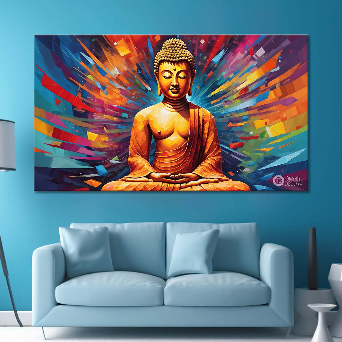 Golden buddha with colorful background textured painting Canvas Wall Painting - Buddha-331