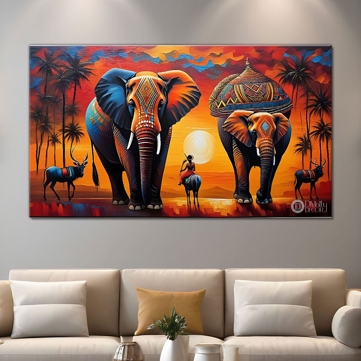 Elephants in textured modern art Canvas Painting - Design - Modern-L-331