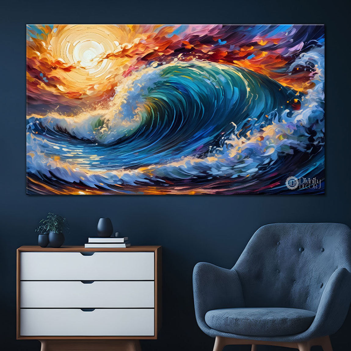 Colorful waves in textured painting Canvas Painting - Nature Art -332