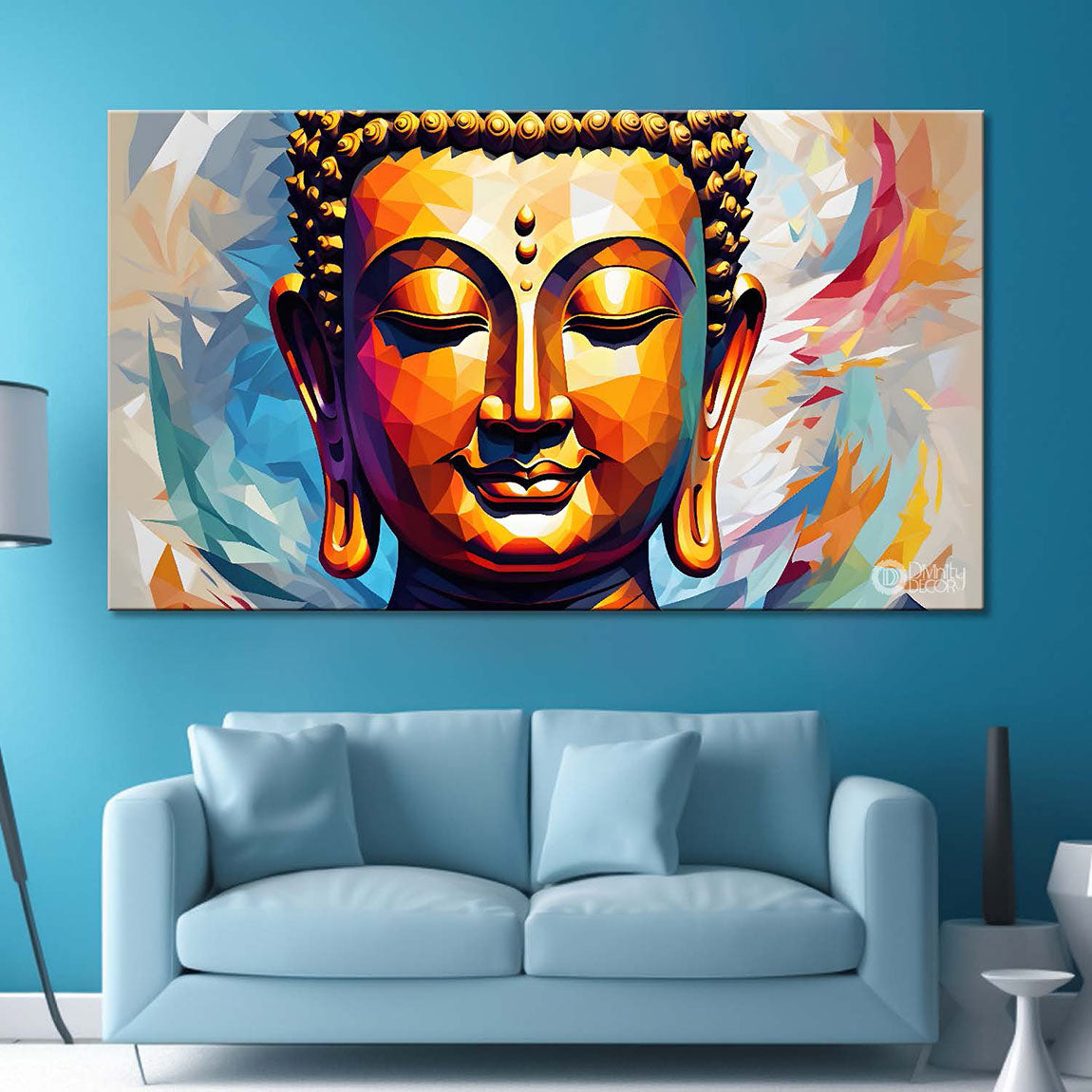 Golden buddha with colorful background textured painting Canvas Wall Painting - Buddha-333
