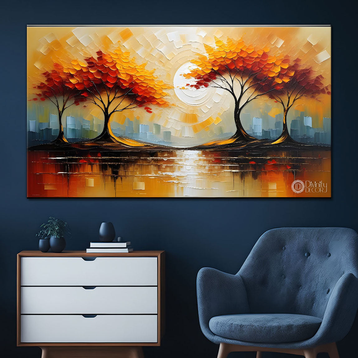 Orange trees with textured painting Canvas Painting - Nature Art -333