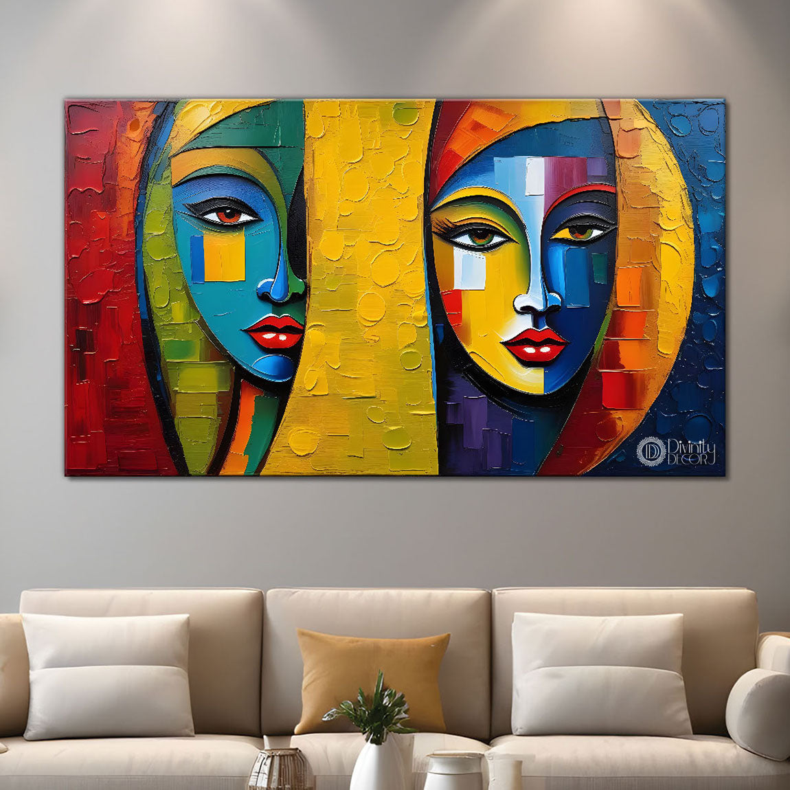 Beautiful women with colorful background modern art Canvas Painting - Design - Modern-L-333