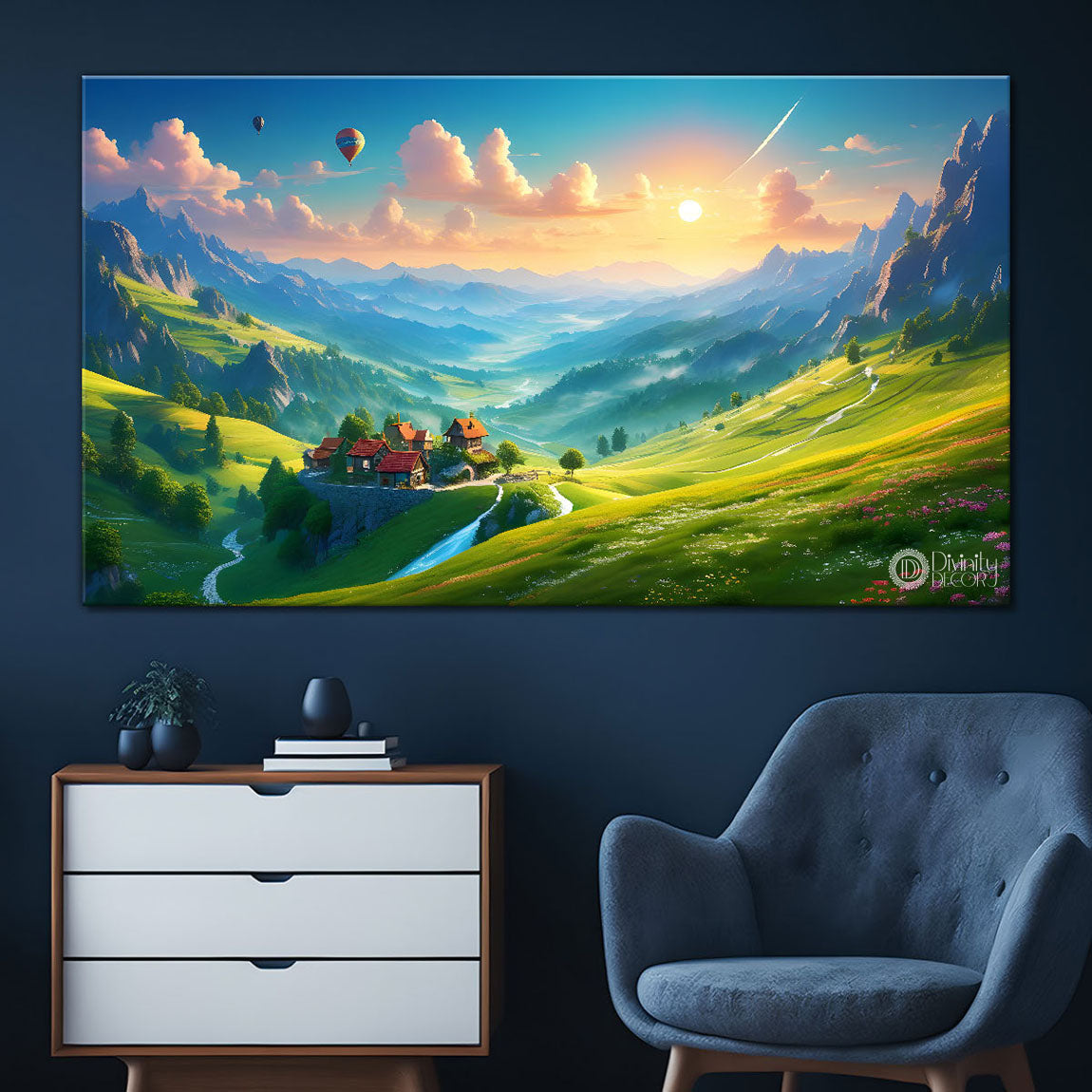 Mountains with greenery painting Canvas Painting - Nature Art -334