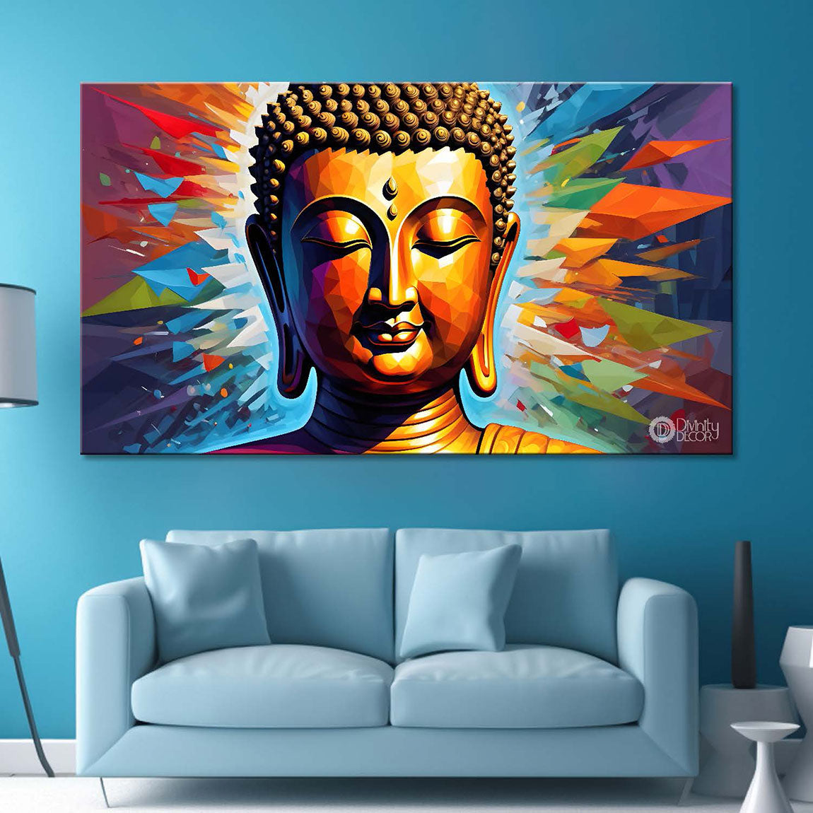 Golden buddha with colorful background textured painting Canvas Wall Painting - Buddha-335