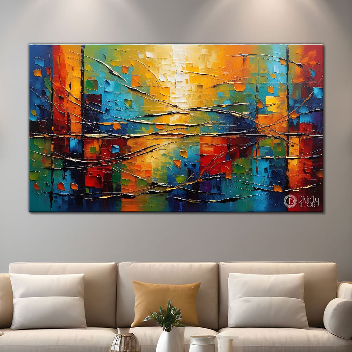 Sunset view textured modern art Canvas Painting - Design - Modern-L-335