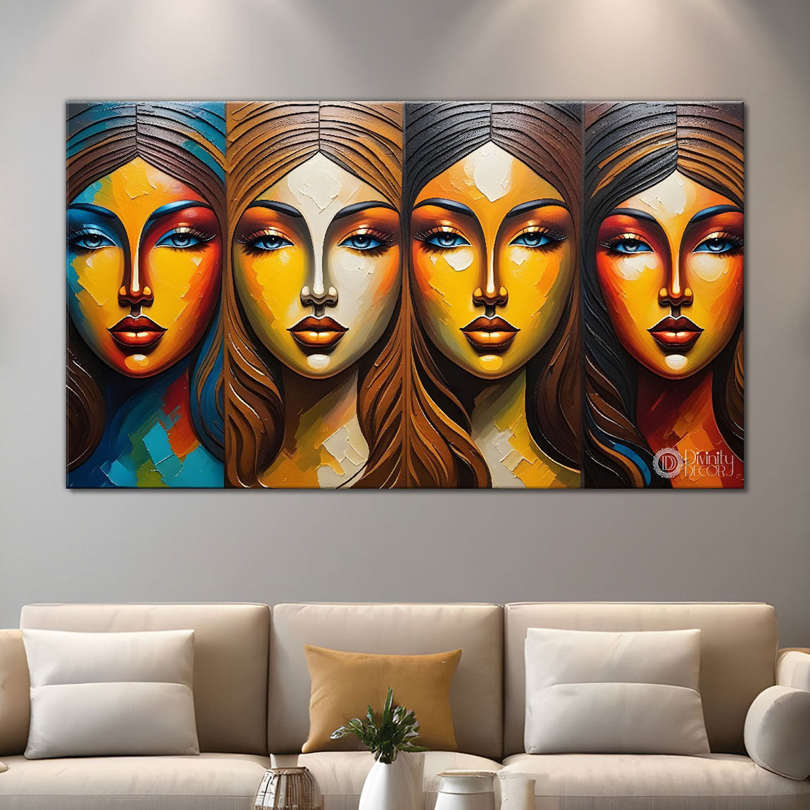 Multiple faces in textured modern art Canvas Painting - Design - Modern-L-336