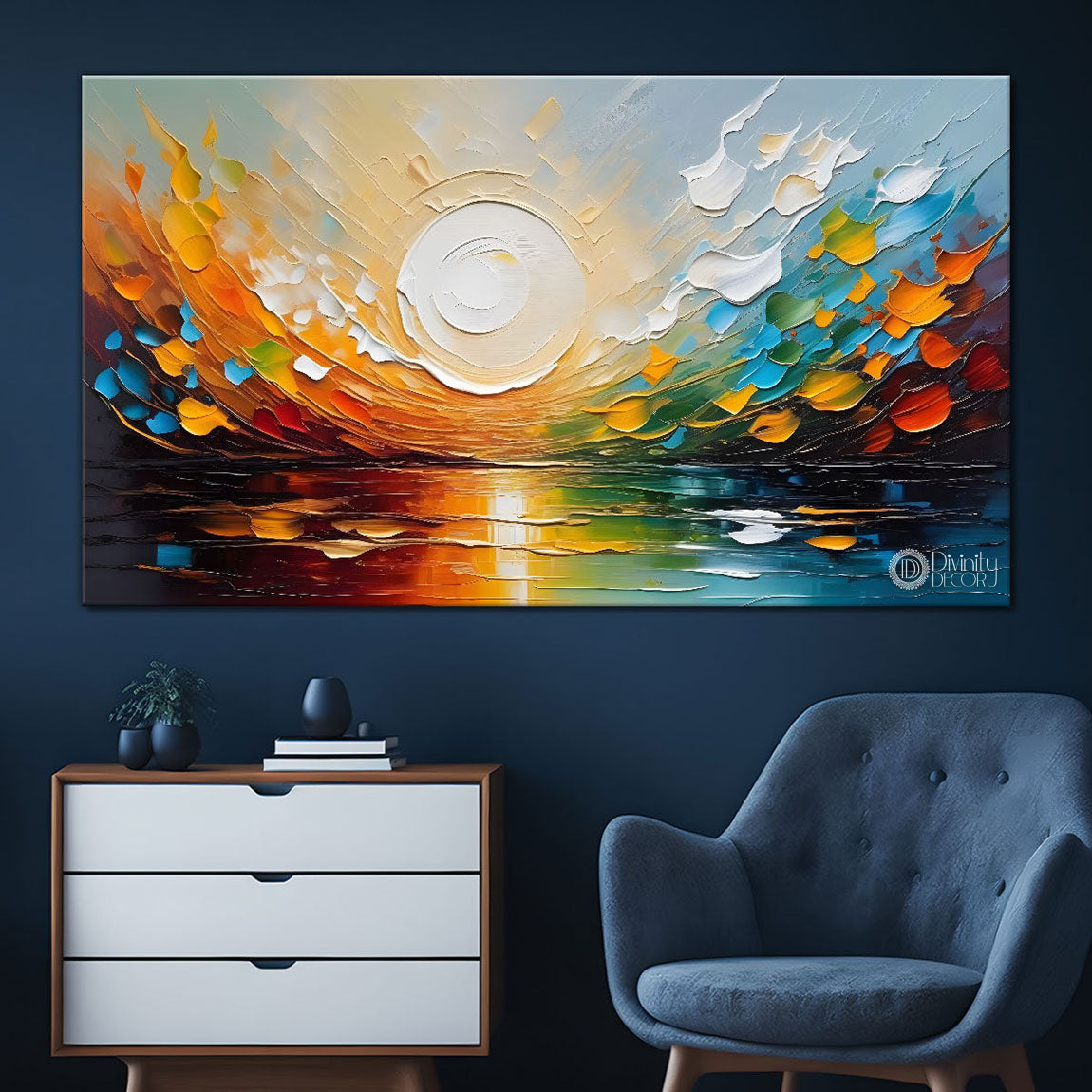 Sunset view in textured painting Canvas Painting - Nature Art -336