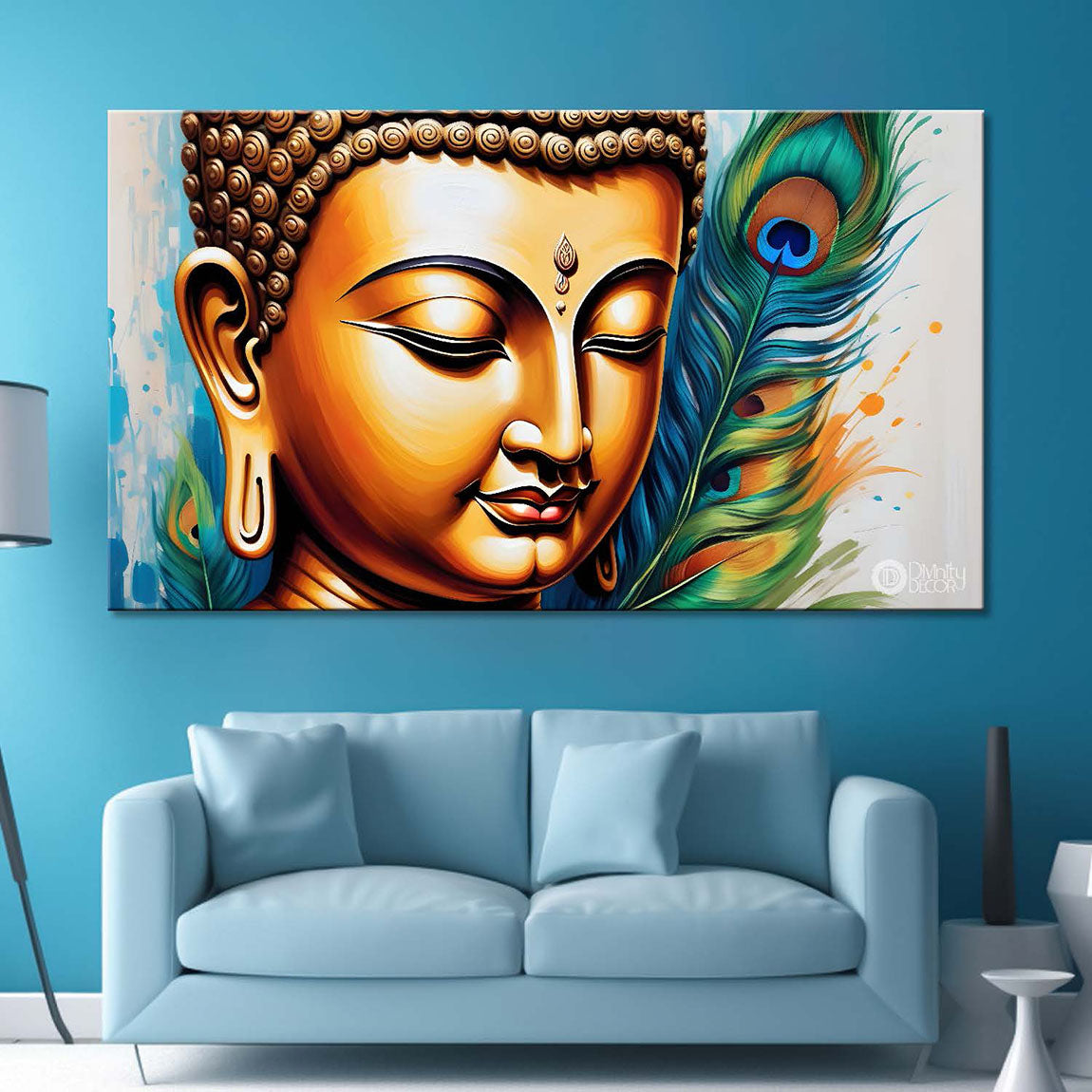 Golden buddha with colorful background textured painting Canvas Wall Painting - Buddha-337