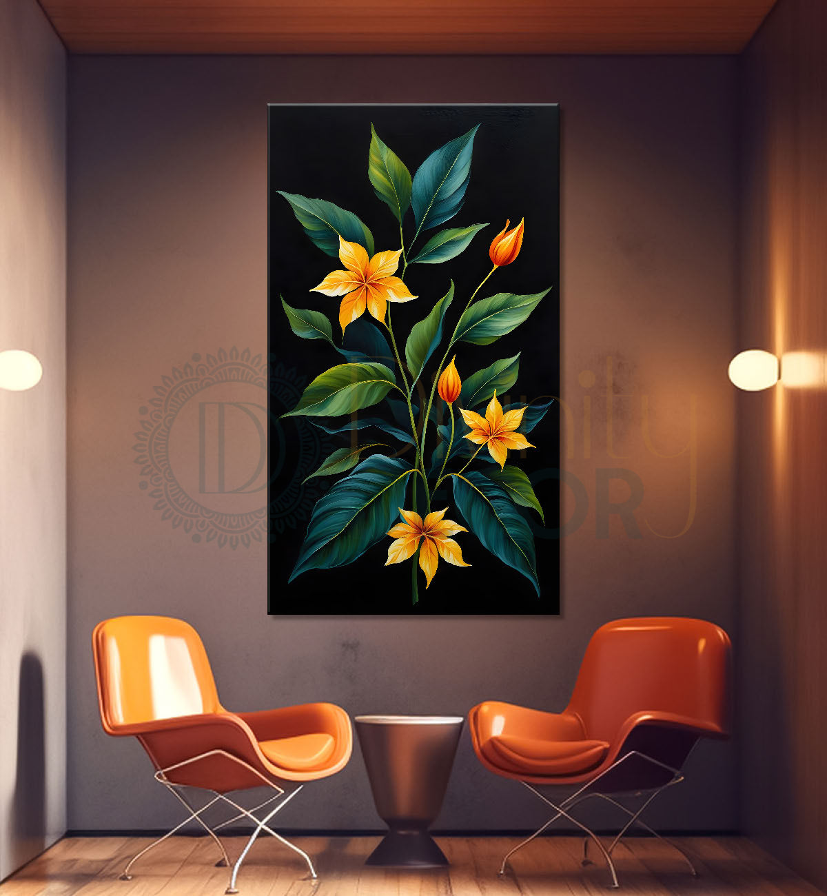 Yellow flowers with the dark textured painting- Flower-V-337
