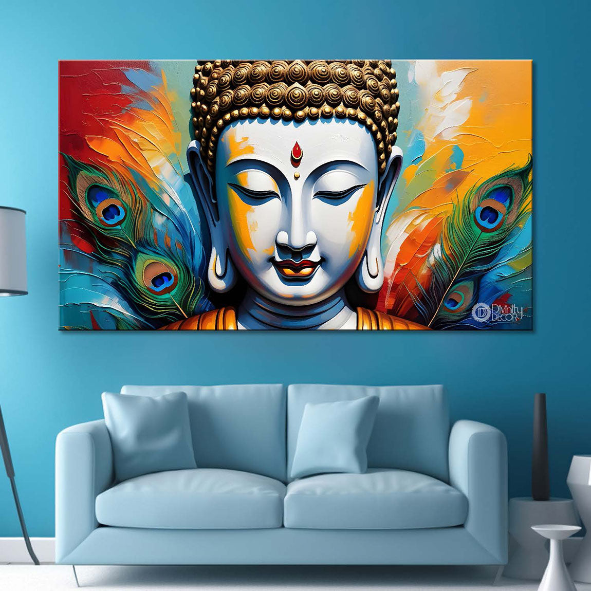 Buddha with colorful background textured painting Canvas Wall Painting - Buddha-338