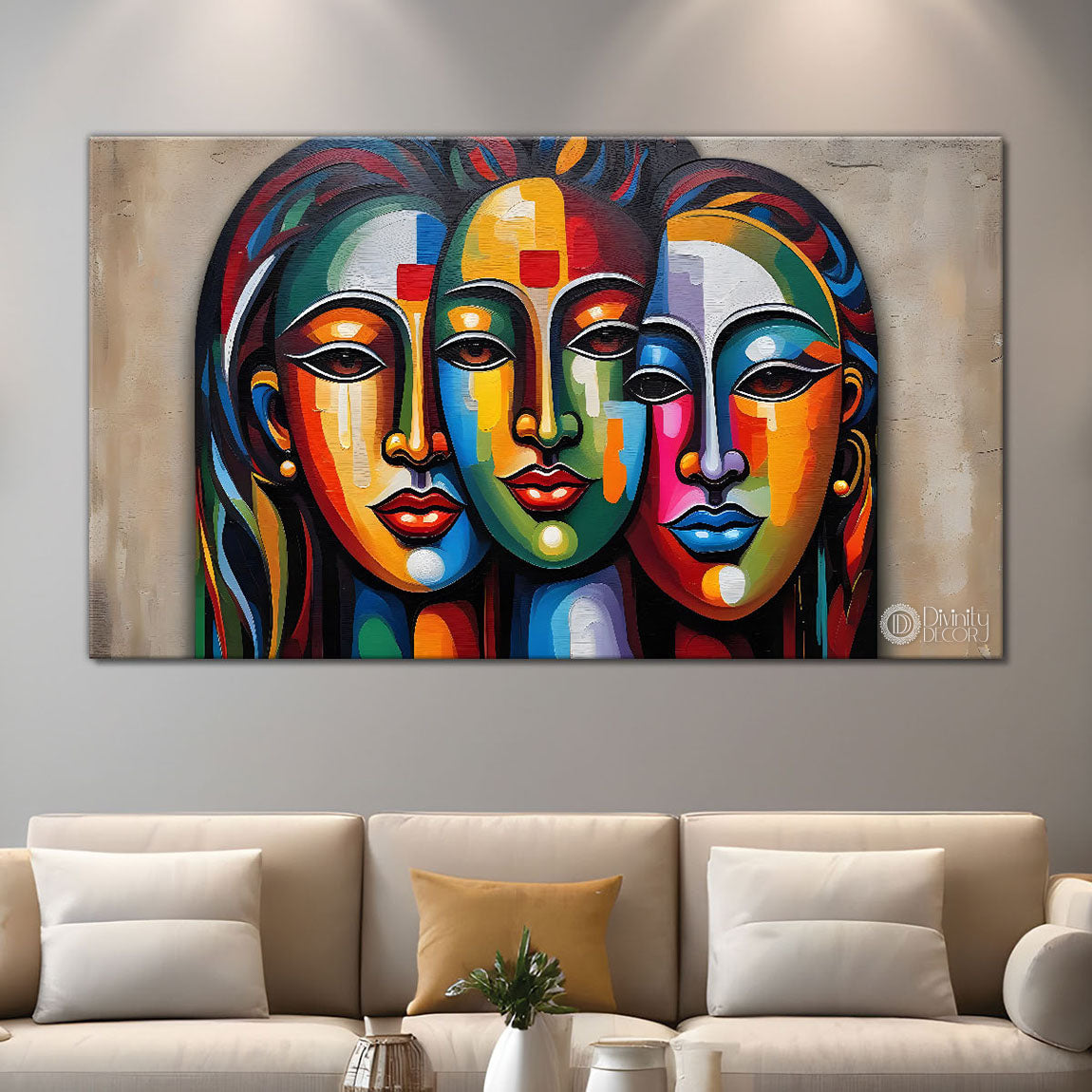 Multiple faces in textured modern art Canvas Painting - Design - Modern-L-338