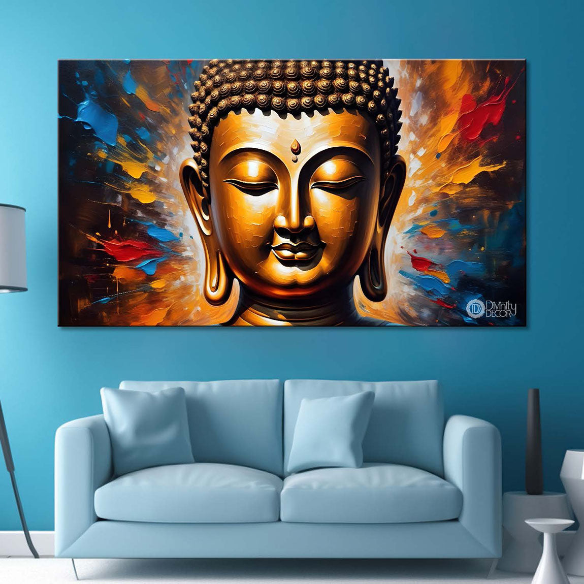 Golden buddha with colorful background textured painting Canvas Wall Painting - Buddha-339