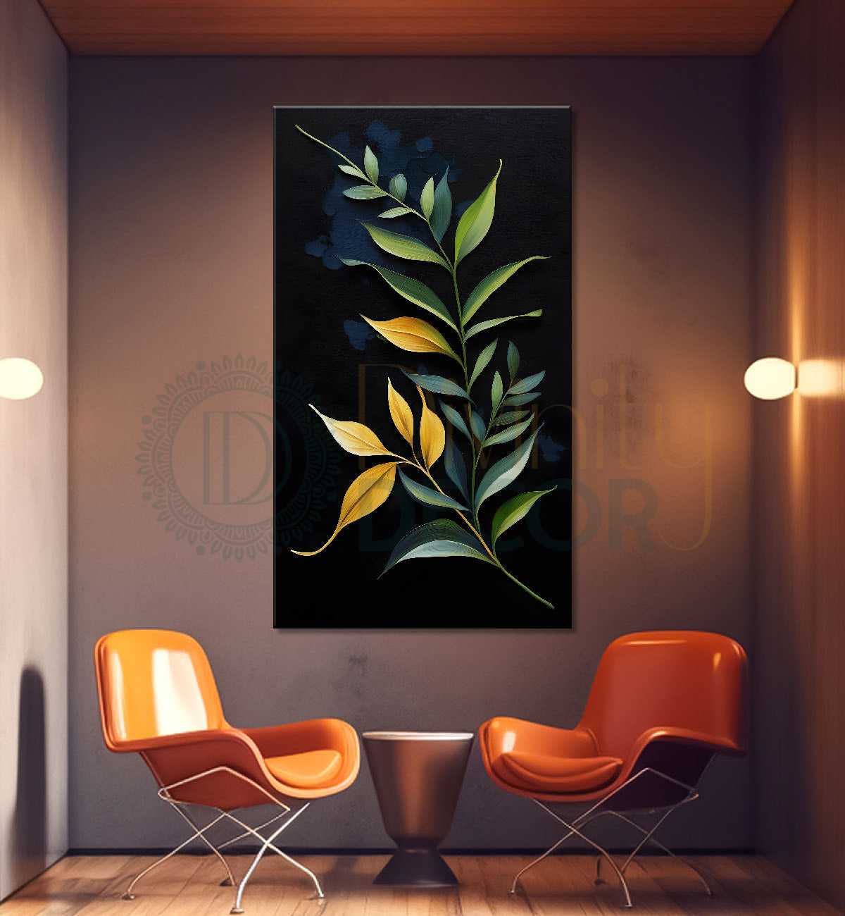 Yellow leaves in dark textured background painting- Flower-V-339
