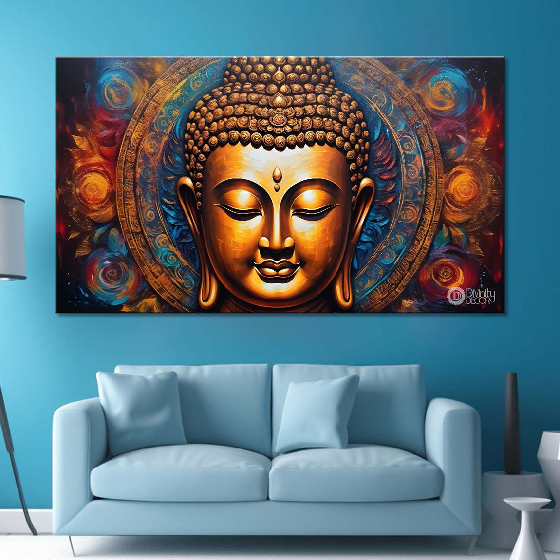 Golden buddha with colorful background textured painting Canvas Wall Painting - Buddha-340