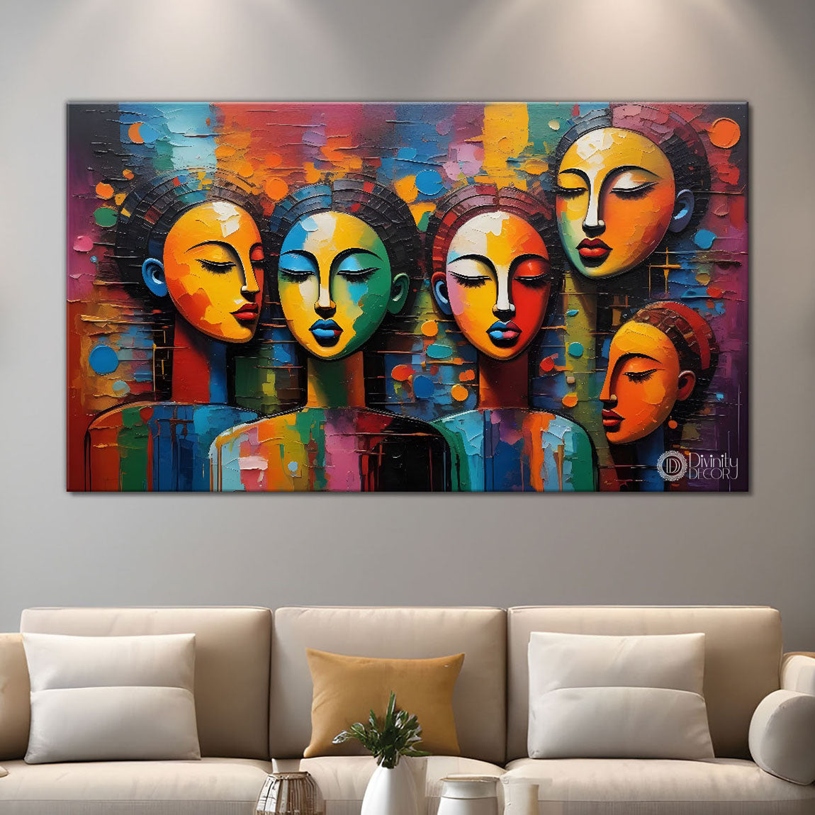 Multiple faces in textured modern art Canvas Painting - Design - Modern-L-340