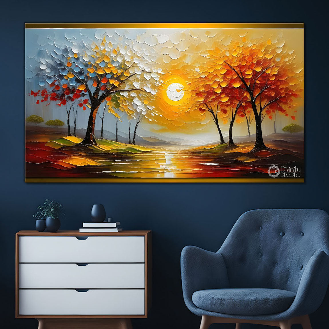 Trees and sun painting Canvas Painting - Nature Art -341