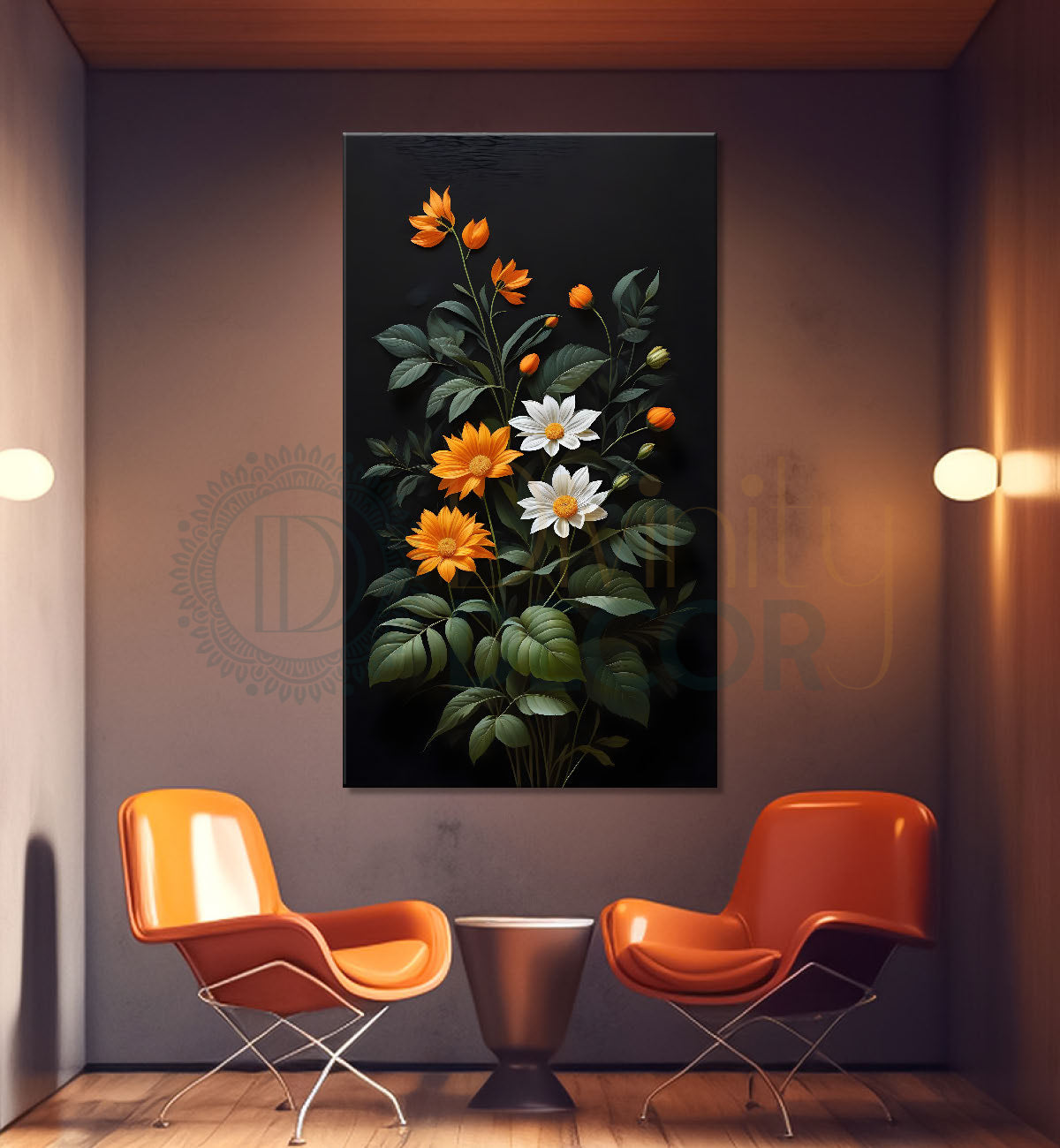 Colourful flowers in dark textured painting - Flower-V-342