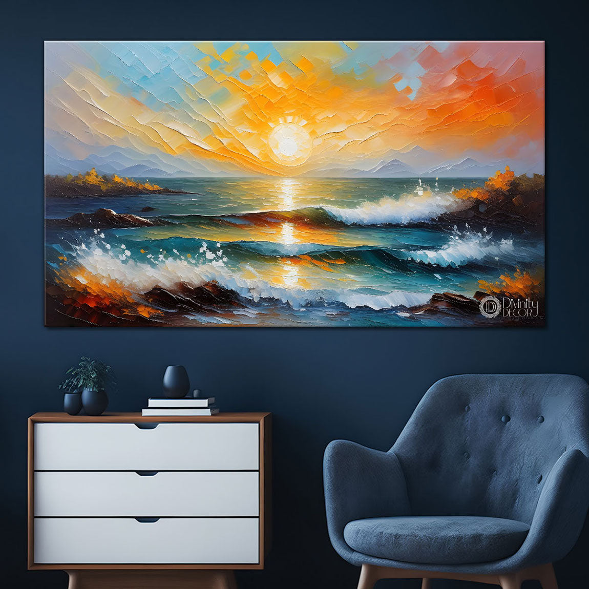 Sunset with sun painting Canvas Painting - Nature Art -344