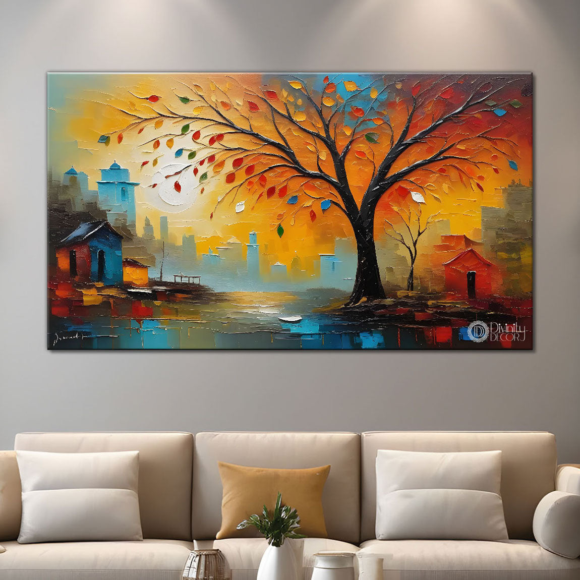 Tree in textured modern art Canvas Painting - Design - Modern-L-345
