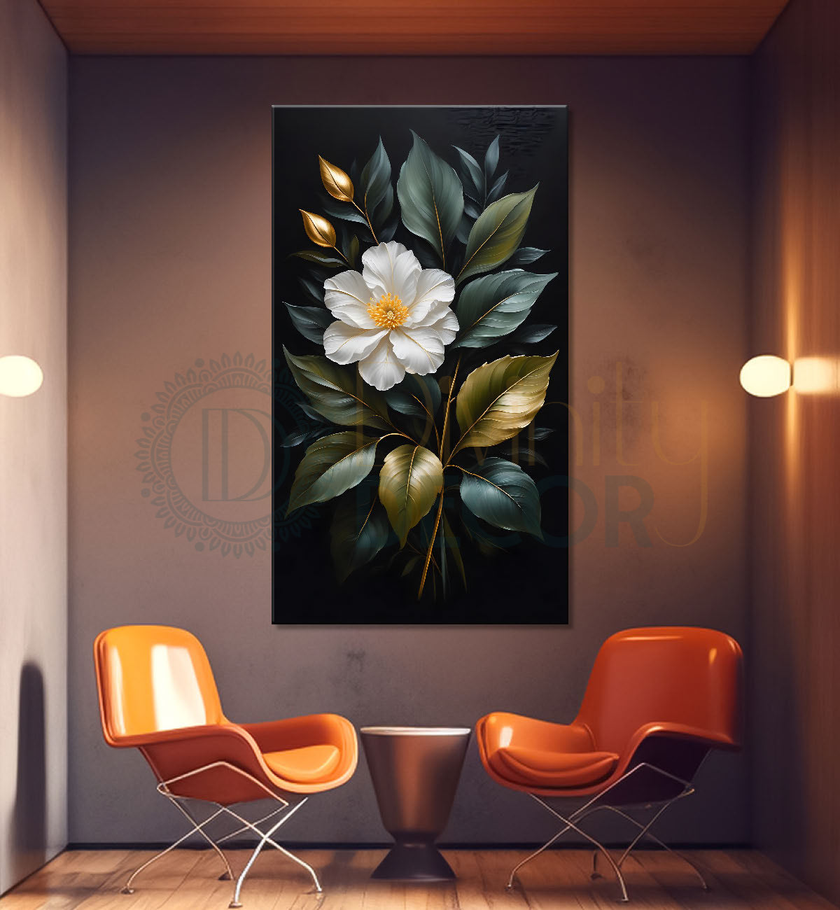 White flowers in dark textured painting- Flower-V-351